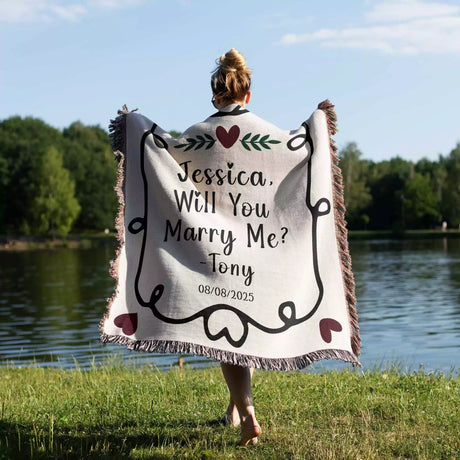 Will You Marry Me Proposal Blanket with Frame and Hearts - DesignerOllie.com