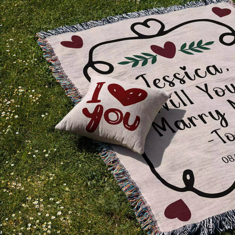 Will You Marry Me Proposal Blanket with Frame and Hearts - DesignerOllie.com
