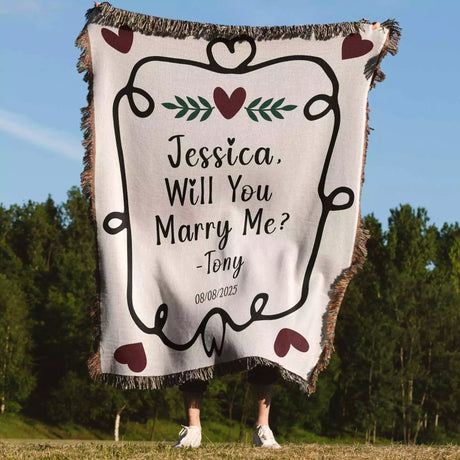 Will You Marry Me Proposal Blanket with Frame and Hearts - DesignerOllie.com