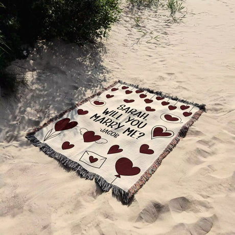 Will You Marry Me Proposal Blanket with Hanging Hearts - DesignerOllie.com