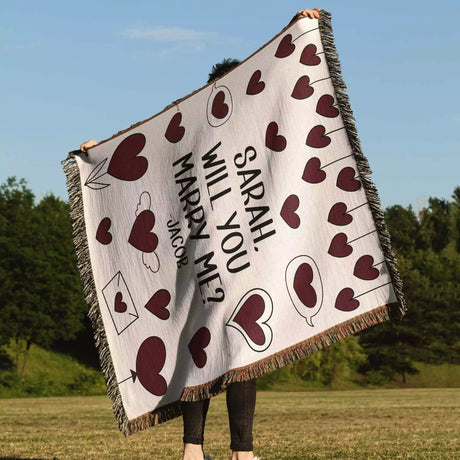 Will You Marry Me Proposal Blanket with Hanging Hearts - DesignerOllie.com