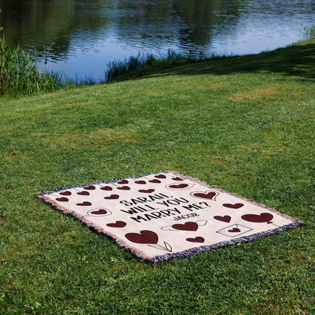 Will You Marry Me Proposal Blanket with Hanging Hearts - DesignerOllie.com