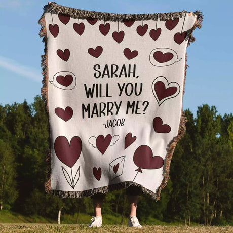 Will You Marry Me Proposal Blanket with Hanging Hearts - DesignerOllie.com