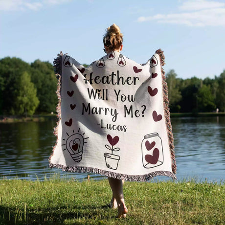 Will You Marry Me Proposal Blanket with Heart Bulbs - DesignerOllie.com