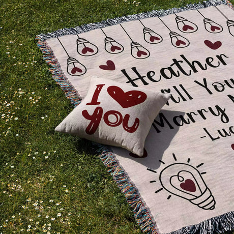Will You Marry Me Proposal Blanket with Heart Bulbs - DesignerOllie.com