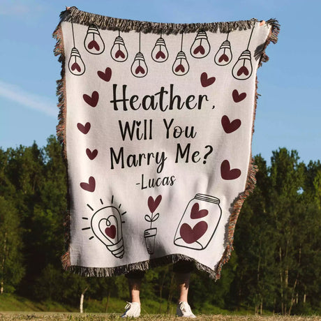 Will You Marry Me Proposal Blanket with Heart Bulbs - DesignerOllie.com