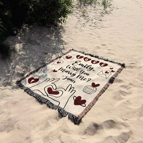 Will You Marry Me Proposal Blanket with Love Hearts - DesignerOllie.com