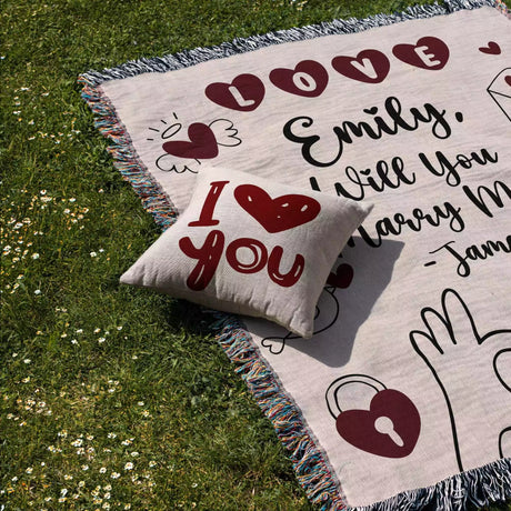 Will You Marry Me Proposal Blanket with Love Hearts - DesignerOllie.com