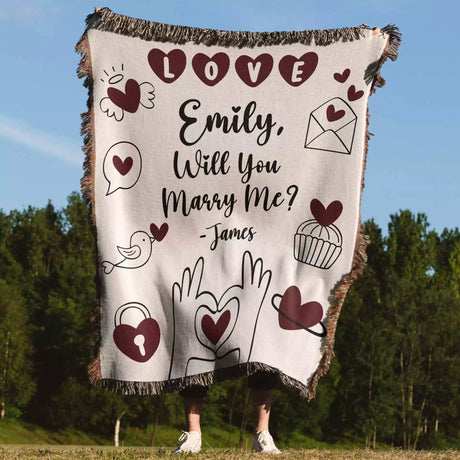 Will You Marry Me Proposal Blanket with Love Hearts - DesignerOllie.com