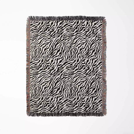Zebra Animal Print Black and White Woven Throw Blanket and Tapestry - DesignerOllie.com