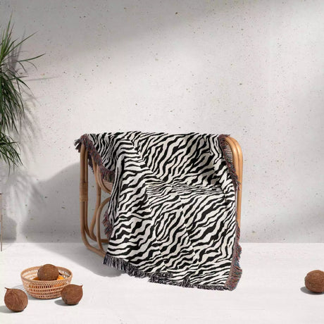 Zebra Animal Print Black and White Woven Throw Blanket and Tapestry - DesignerOllie.com