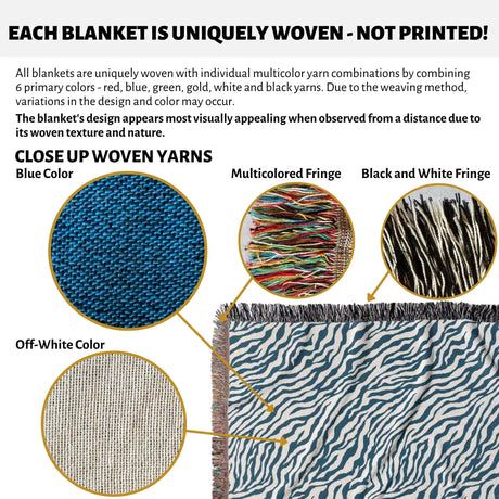 Zebra Animal Print Blue Woven Throw Blanket and Tapestry - DesignerOllie.com