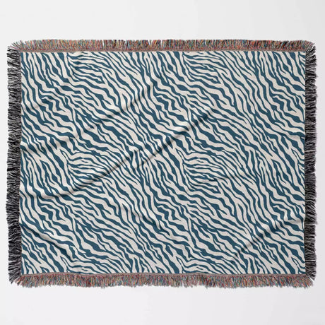 Zebra Animal Print Blue Woven Throw Blanket and Tapestry - DesignerOllie.com