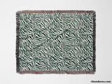 Zebra Animal Print Forest Green Woven Throw Blanket and Tapestry