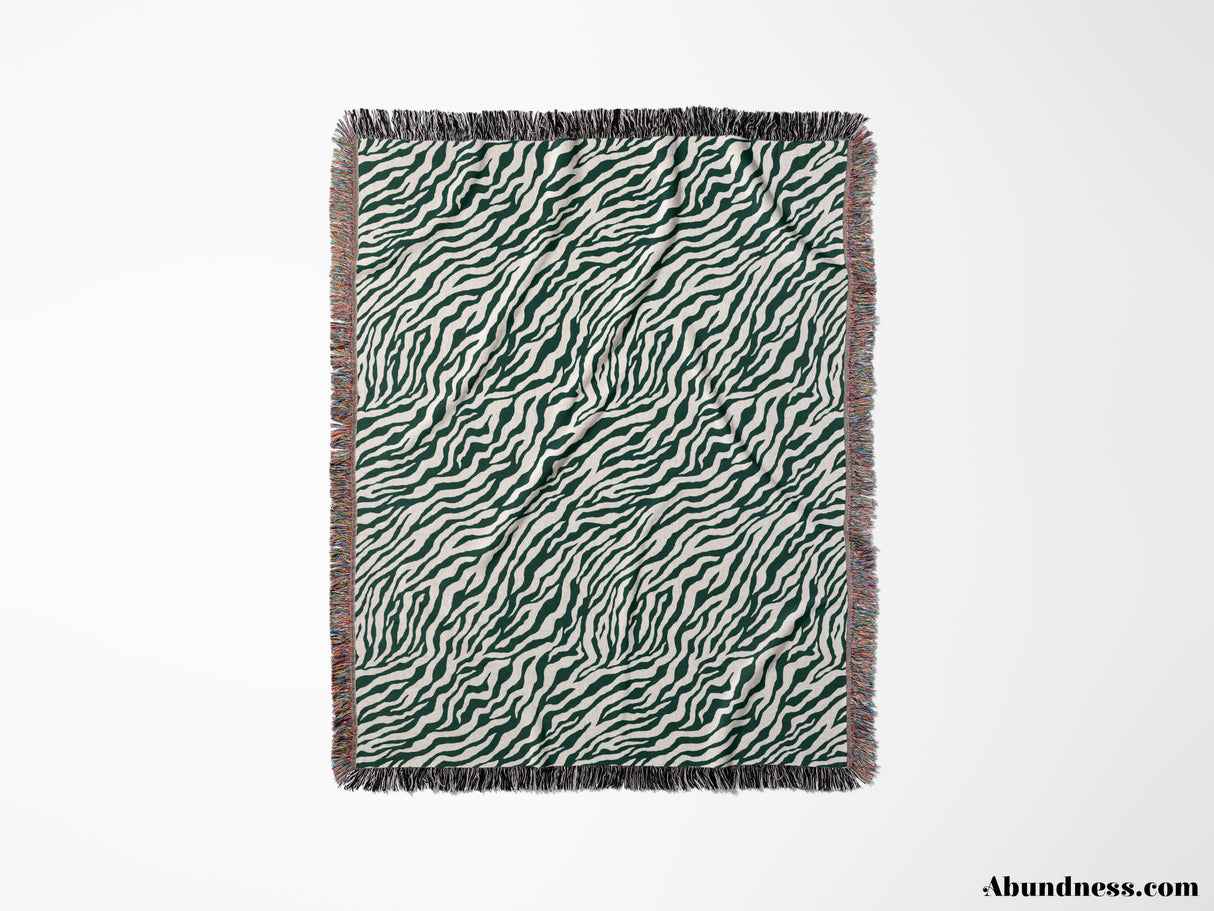 Zebra Animal Print Forest Green Woven Throw Blanket and Tapestry