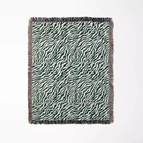 Zebra Animal Print Forest Green Woven Throw Blanket and Tapestry - DesignerOllie.com