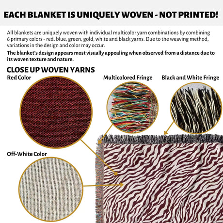 Zebra Animal Print Red Woven Throw Blanket and Tapestry - DesignerOllie.com