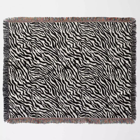 Zebra Print Black and White Woven Throw Blanket and Tapestry - DesignerOllie.com