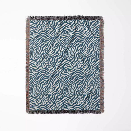 Zebra Print Blue Woven Throw Blanket and Tapestry - DesignerOllie.com
