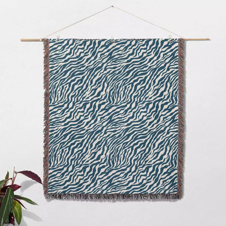 Zebra Print Blue Woven Throw Blanket and Tapestry - DesignerOllie.com