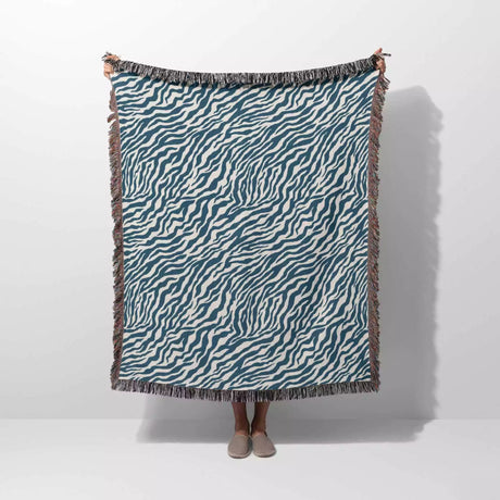 Zebra Print Blue Woven Throw Blanket and Tapestry - DesignerOllie.com